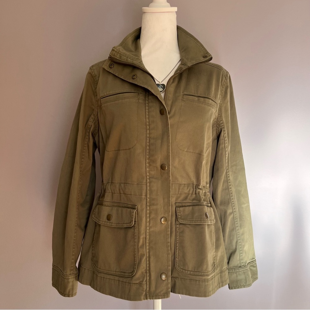 L.L. Bean Classic Utility Jacket Coat Olive Army Green Women's Small Petite - Picture 2 of 13